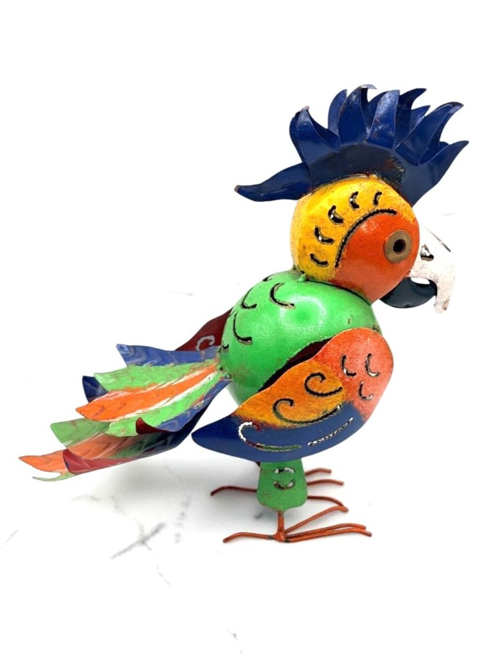 Belize Colorful Painted Metal Parrot Tealight Candle Holder Tropical Bird 10.5"